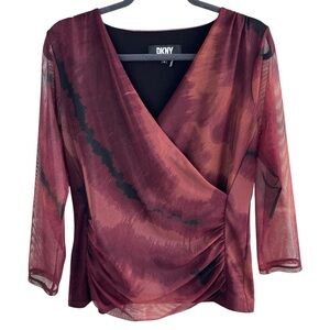 DKNY Burgundy and Black Women's Blouse
